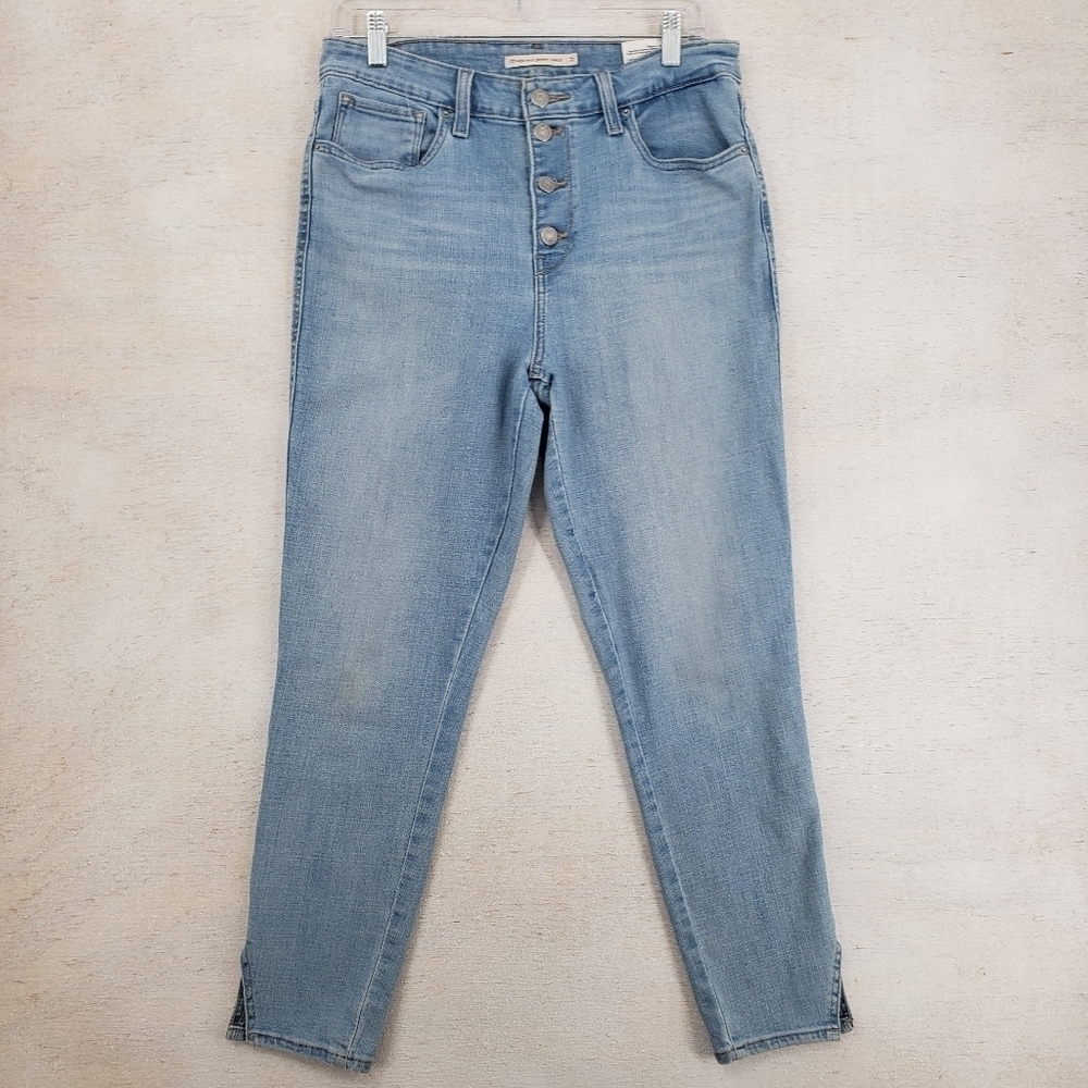 Levi's 721 high rise skinny ankle jeans 31 split hem light blue denim button fly
